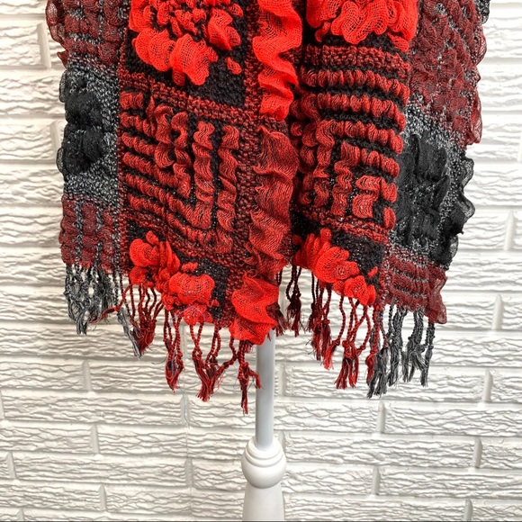 5/$25 Ruffled Patchwork Floral Scarf Black Red - Picture 7 of 7